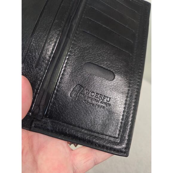 Woerfu Black Leather Wallet Check Book Zip Pouch Long Large - Picture 7 of 9
